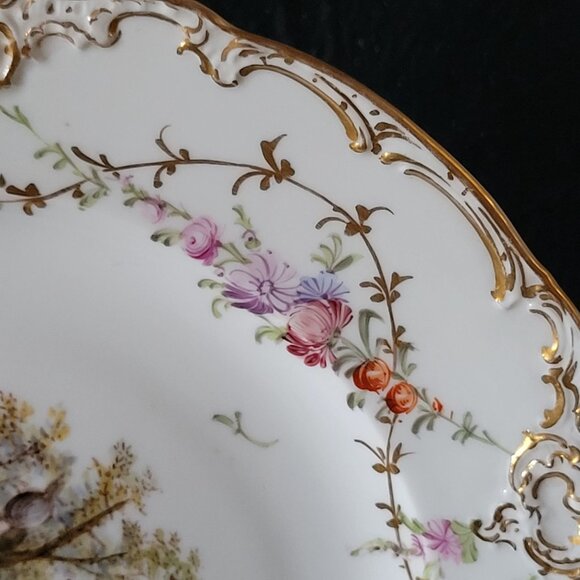 Antique Meissen Plate Courting Couple Romantic Scene Floral Design 8.75" - Picture 6 of 10